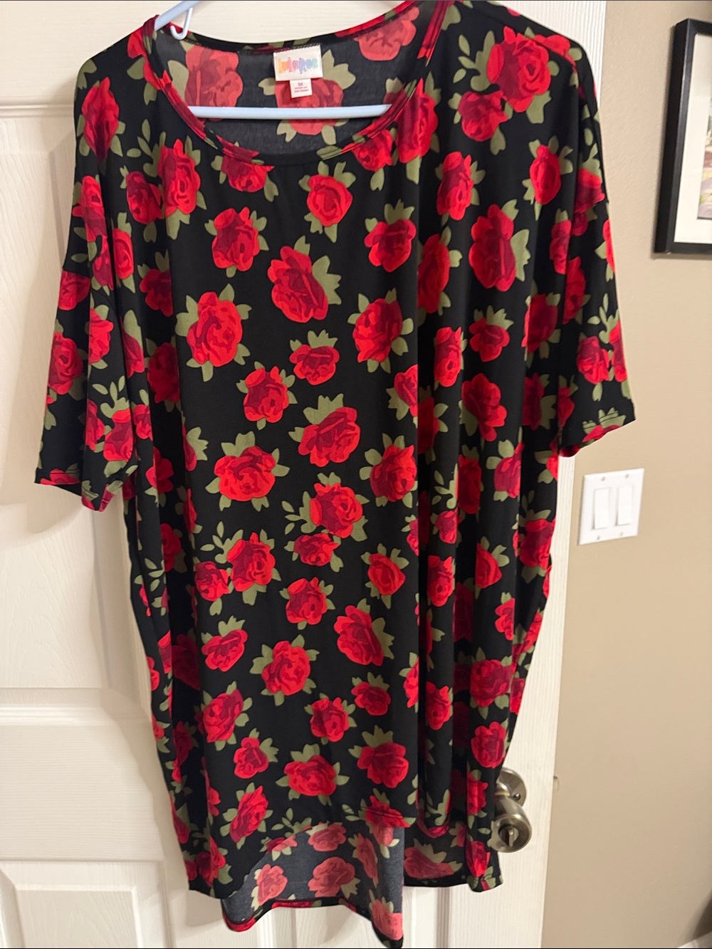 LuLaRoe Black Midi Dress with Red Rose Print